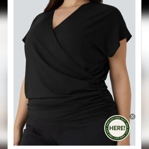 HALARA V Neck Cap Sleeve Crossover Blouse 2XL